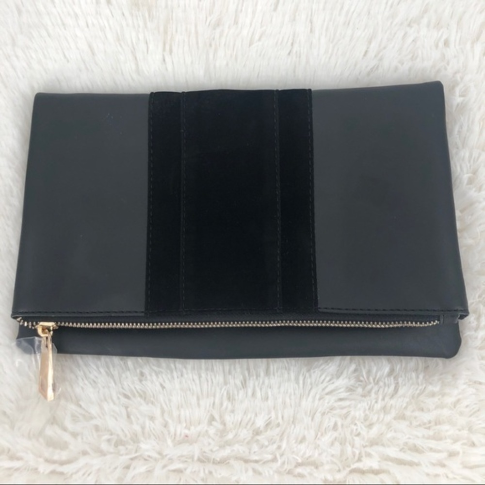 SUMMER & ROSE Black Fold Over Clutch NWOT